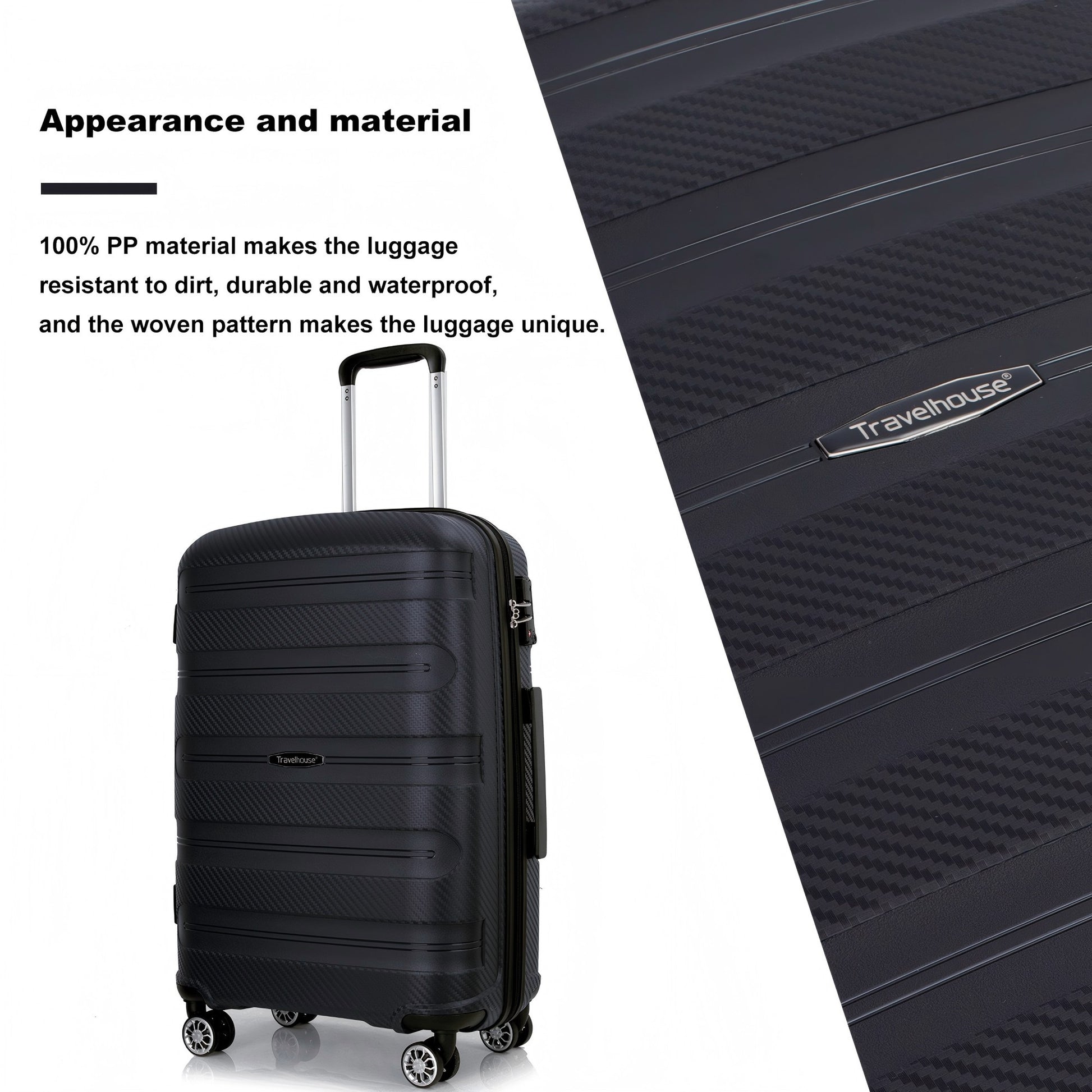 Jetera 3 - Piece PP Luggage Set – Black Hardshell Suitcases with Double Spinner Wheels & TSA Lock (20/24/28") - JUSTLIVE NESTJUSTLIVE NEST