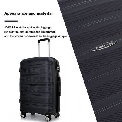 Jetera 3 - Piece PP Luggage Set – Black Hardshell Suitcases with Double Spinner Wheels & TSA Lock (20/24/28") - JUSTLIVE NESTJUSTLIVE NEST