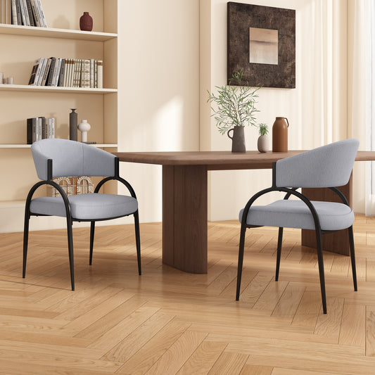 Vetra Dining Chairs – 2 Gray Upholstered Seats with Minimalist Metal Legs