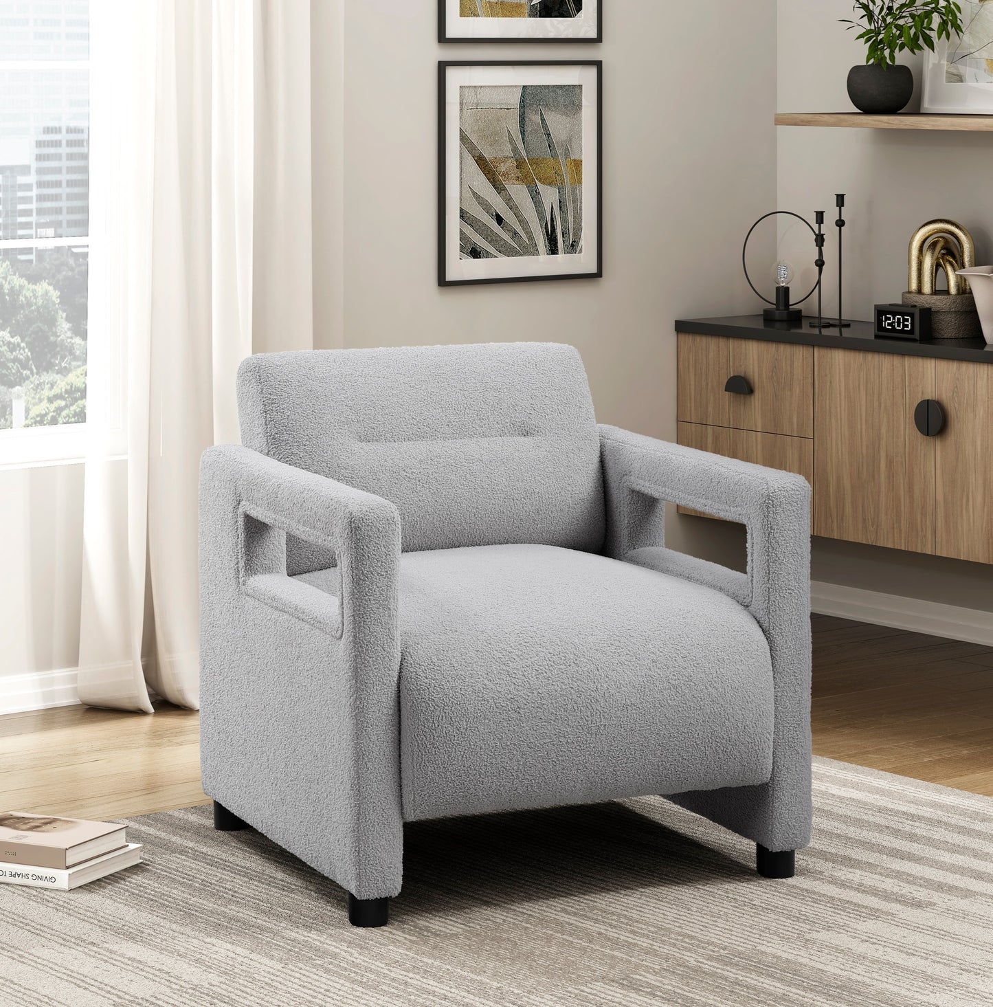Avyra Chair – Grayloft Bouclé, Plyform Frame, Comfiseat Core