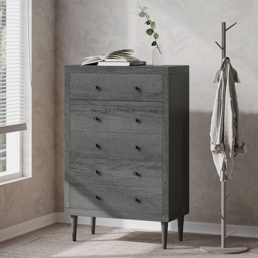 Nordro Tall 5 – Slim 5-Drawer Chest in Matte White with Minimalist Pulls