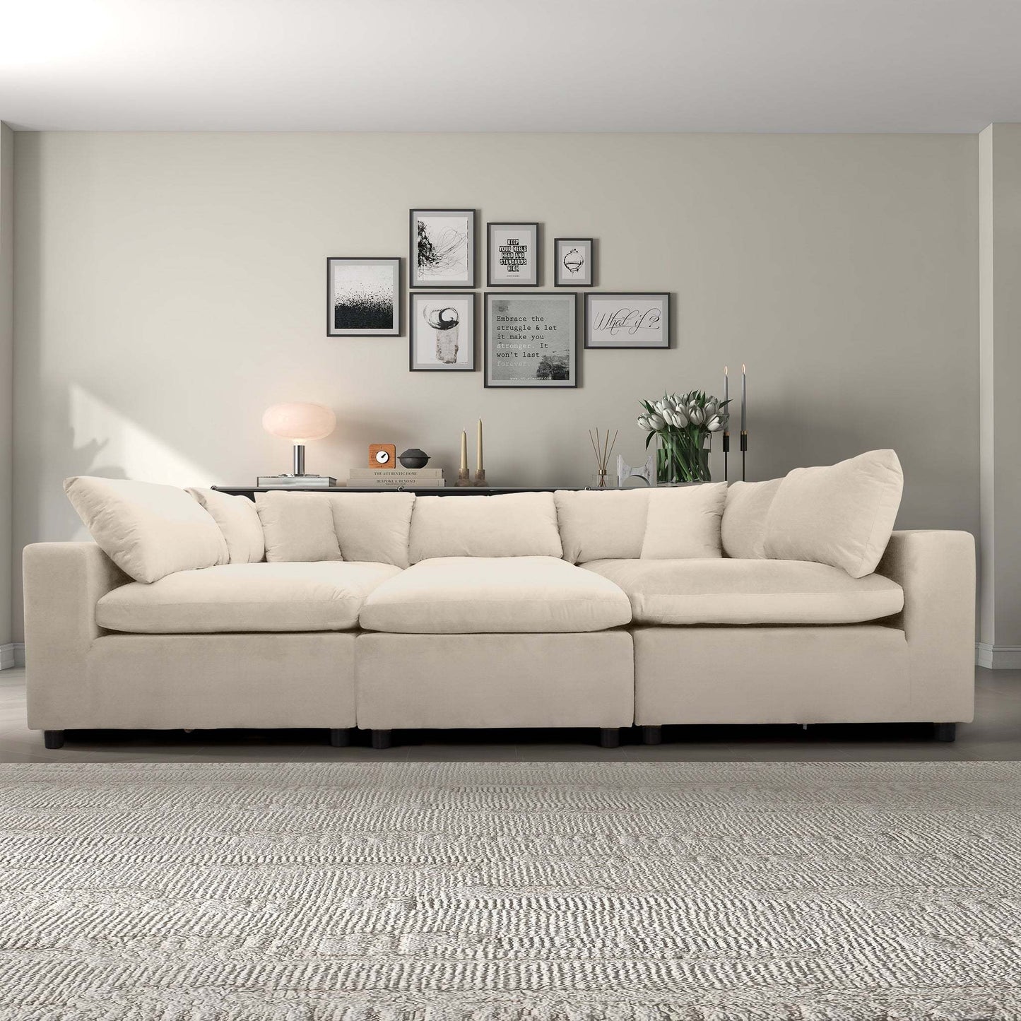 Lounge Ensemble – Soft Ivory Plush Seating Set with Flexible Design