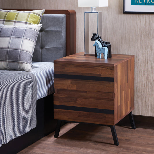 Orrin Mixed Chest – Walnut & Sandy Black 2-Drawer Nightstand in Framed Contrast Build