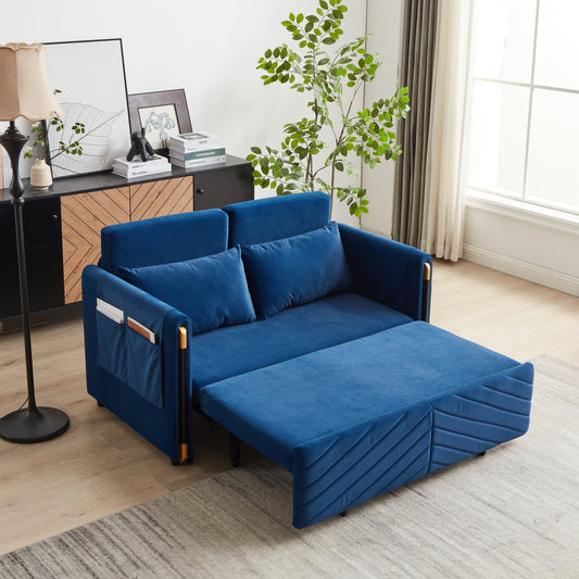 54' Adjustable Lounge Sleeper – Plush Convertible Loveseat with Hidden Comfort Features (Blue)