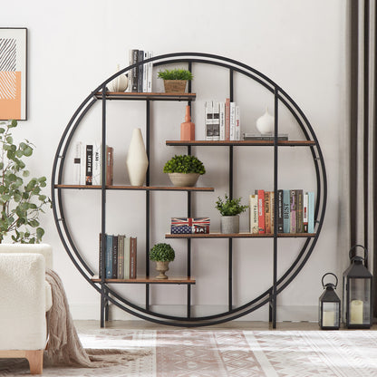 Rotelle Round Rack – 5-Tier Metal Display Stand with Rustic Brown Finish