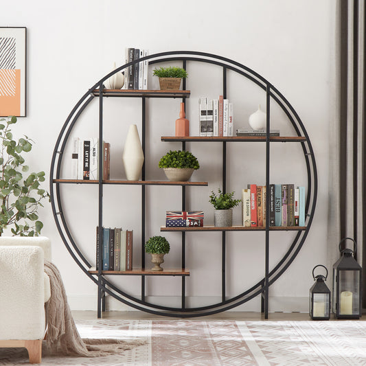 Rotelle Round Rack – 5-Tier Metal Display Stand with Rustic Brown Finish