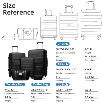 Jetera 5 - Piece PP Luggage Set – Expandable Hardside Suitcases with Spinner Wheels & TSA Lock (Black) - JUSTLIVE NESTJUSTLIVE NEST