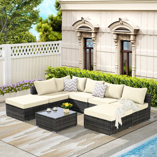 Solvara Curve 7-Piece Set – Half-Moon Sectional Sofa with Tempered Glass Coffee Table