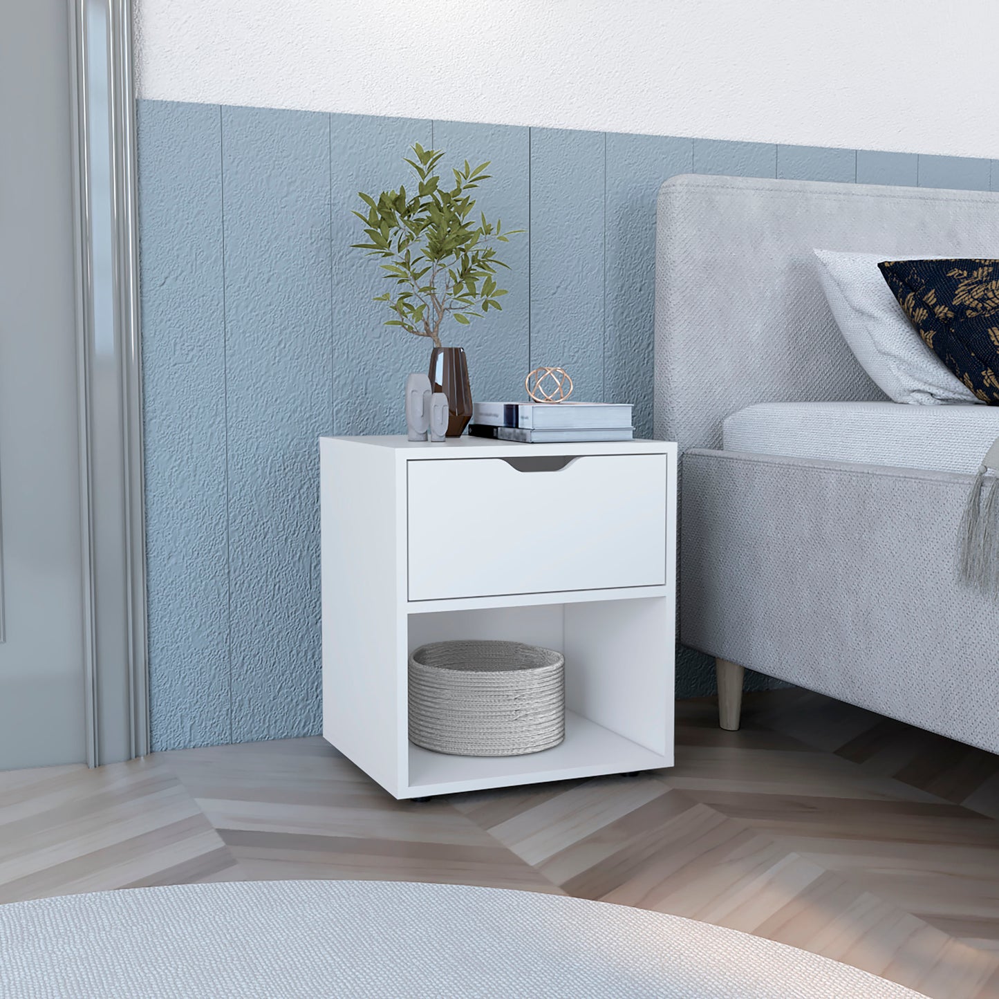 Adaxa Table – White 19.7" Open Shelf Nightstand for Compact Spaces
