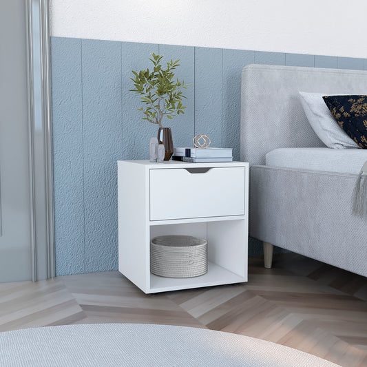 Adaxa Table – White 19.7" Open Shelf Nightstand for Compact Spaces