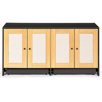 Nuvio Double Litter Enclosure – Black Hidden Cat Box Cabinet with Rattan Doors (Fits 2 Cats) - JUSTLIVE NESTJUSTLIVE NEST