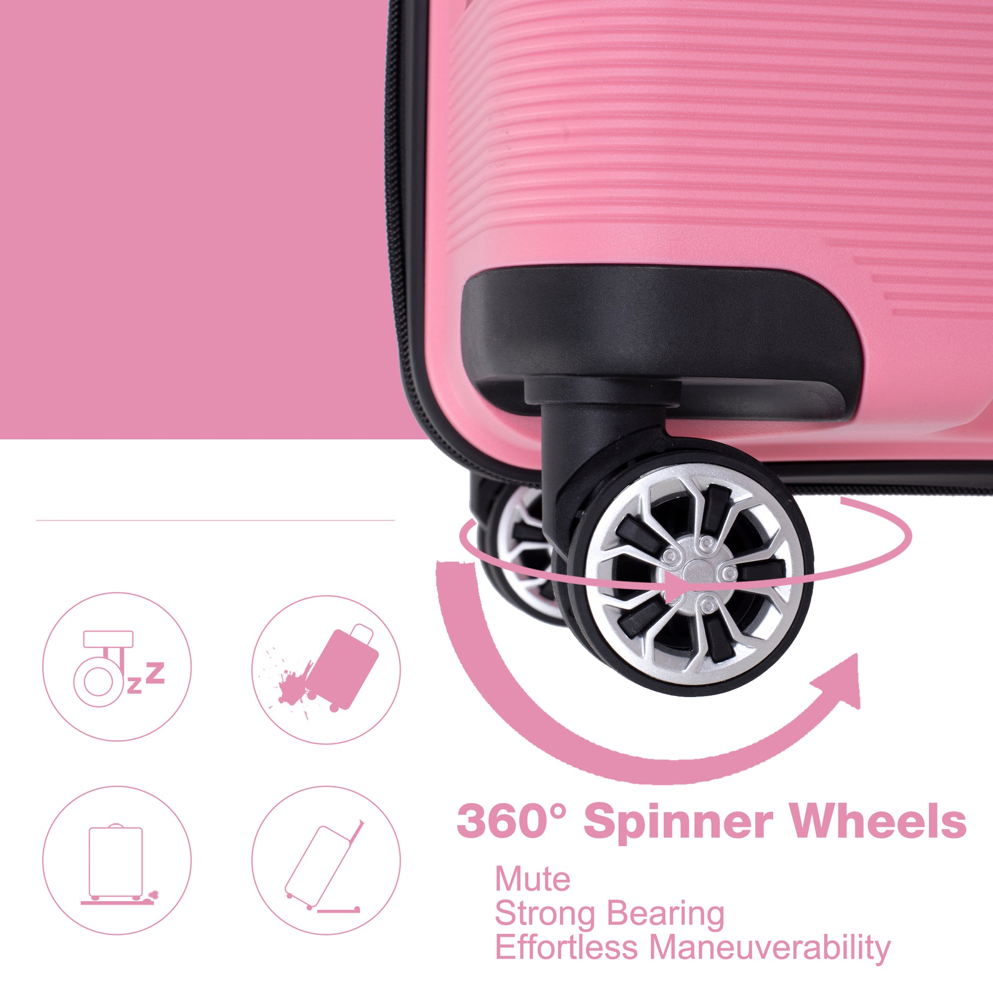 Jetera 3 - Piece PP Suitcase Set – Pink Polypropylene Hardshell with Double Spinner Wheels & TSA Lock - JUSTLIVE NESTJUSTLIVE NEST