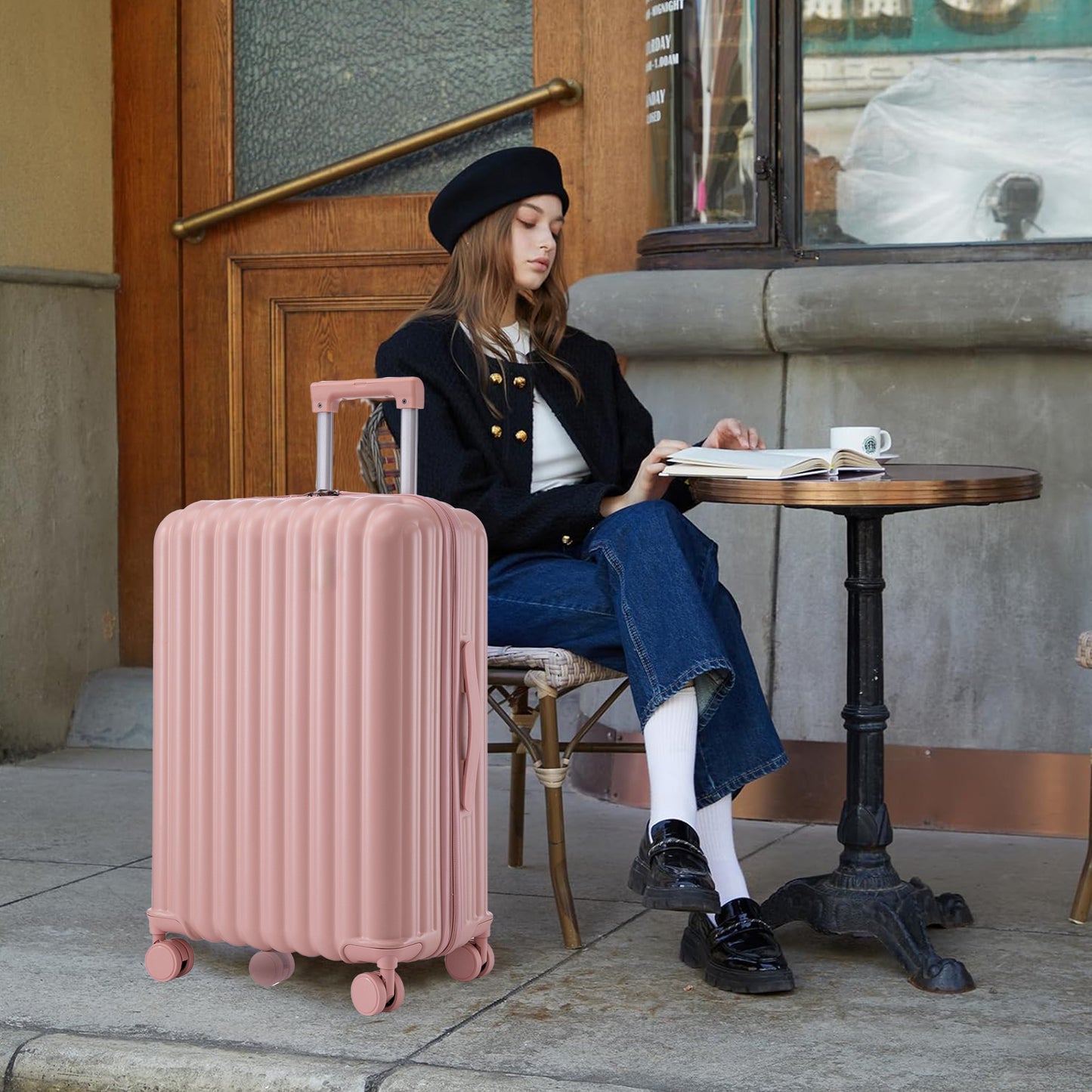 Jetera 3 - Piece Spinner Luggage Set – Pink ABS with USB Port, Cup & Phone Holder (20"/24"/28") - JUSTLIVE NESTJUSTLIVE NEST