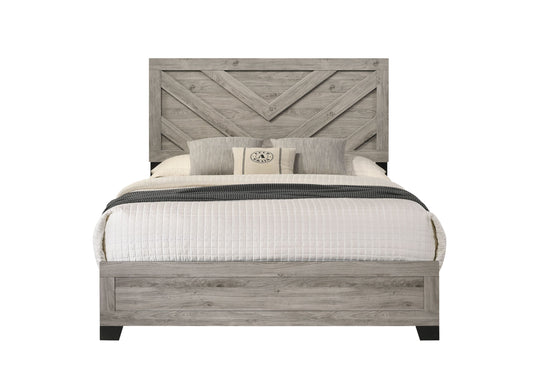 Marvyn Queen Bed – Light Gray Wooden Panel Frame with Subtle Finish