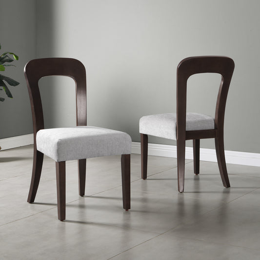 Liora Dining Chairs – Set of 2 Gray Fabric Side Chairs with Dark Brown Rubberwood Legs