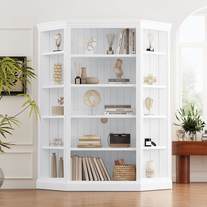 CornerView Bookcase Suite – 83.4'' Tall White Wood Shelf Set with 2 Corner Units & Adjustable Shelves