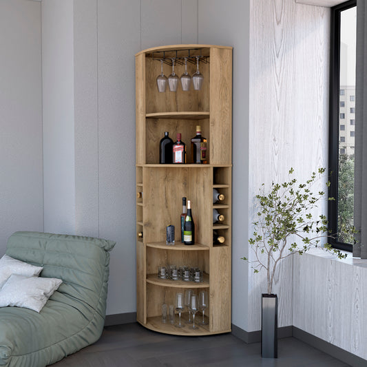 Clifton Bar Cabinet – Corner Unit with 5 Shelves, Cup Hanger, and 8 Wine Slots (Macadamia)