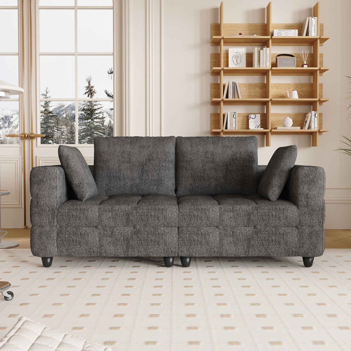 JUSTLIVE ‘Comfina Luxe” Loveseat – Grey Teddy | 77” Comfy Sofa + Fast Assembly + Apartment-Friendly