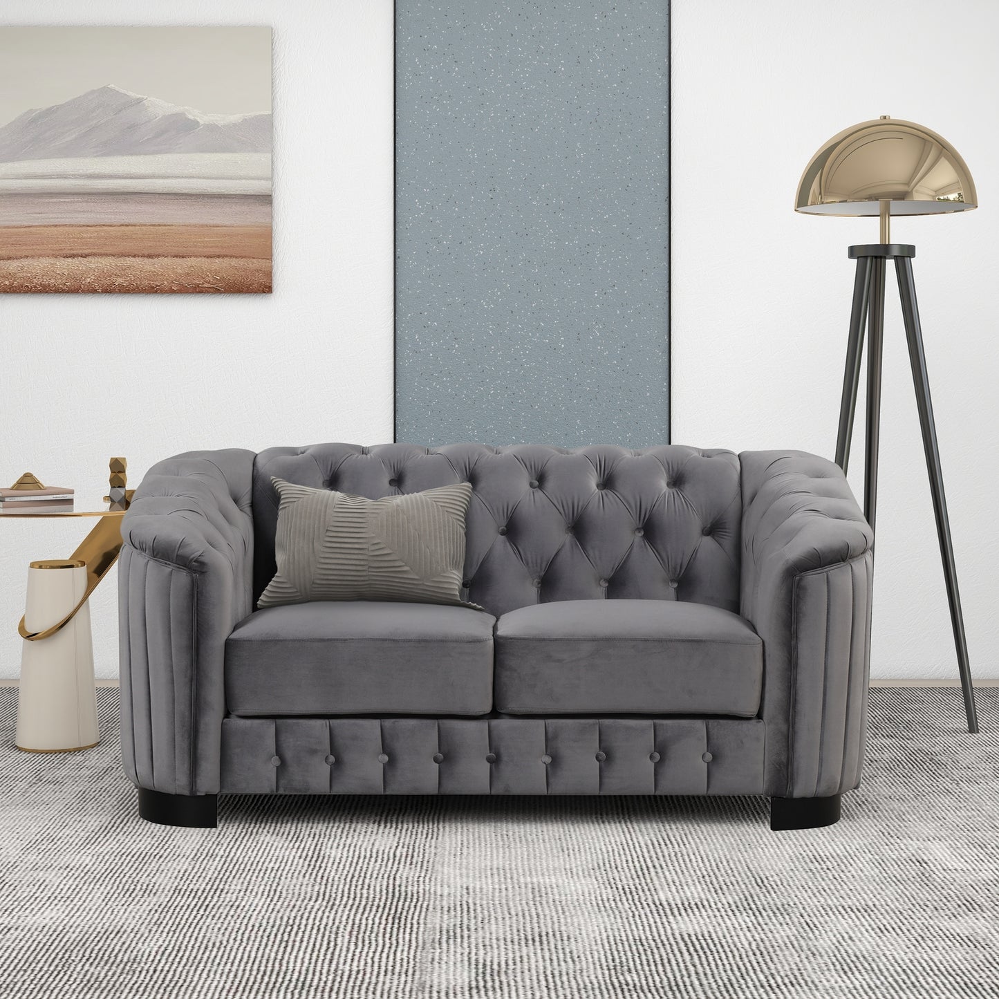 Duo Plush Loveseat – 64.3' Gray Velvet 2-Seat Sofa with Removable Cushion for Modern Compact Spaces