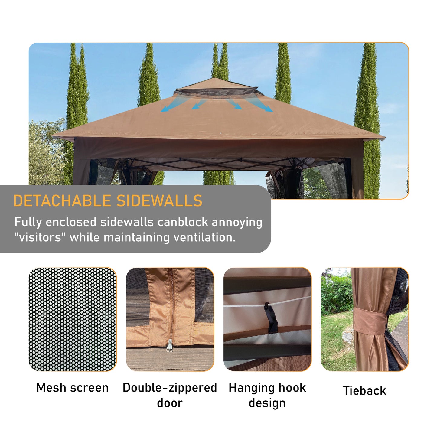 Aurelia 13x10' Soft - Top Gazebo – Backyard Pavilion with Ventilated Roof & Netting (Brown Canopy) - JUSTLIVE NESTJUSTLIVE NEST