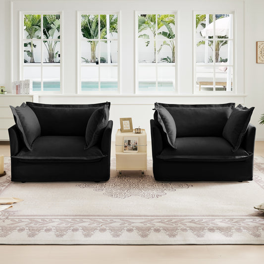 Duo Lounge Chairs – Black Chenille Deep-Seat Pair with Oversized Cushions