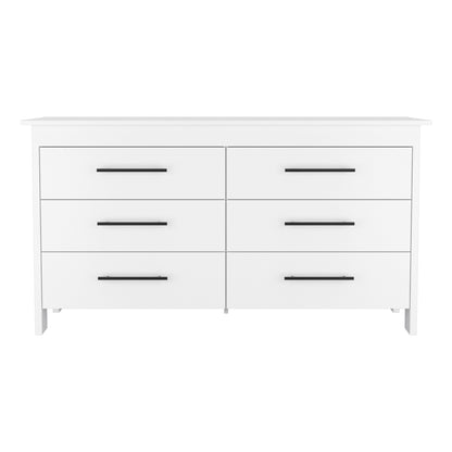 Wezz 6-Drawer Double Dresser – Bright White Modern Storage Cabinet