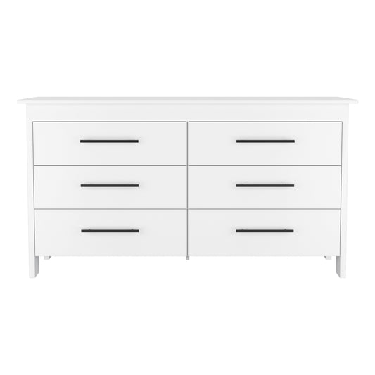Wezz 6-Drawer Double Dresser – Bright White Modern Storage Cabinet