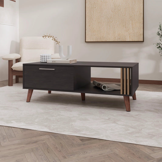 Vetra Storage Table – Wengue Finish with Concealed Door and Open Shelf