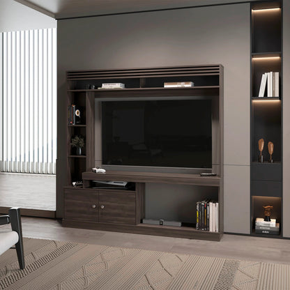 Walcrest Console – Walnut Finish with 2 Doors + Open Storage