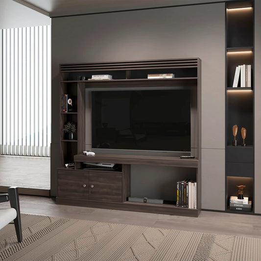 Walcrest Console – Walnut Finish with 2 Doors + Open Storage