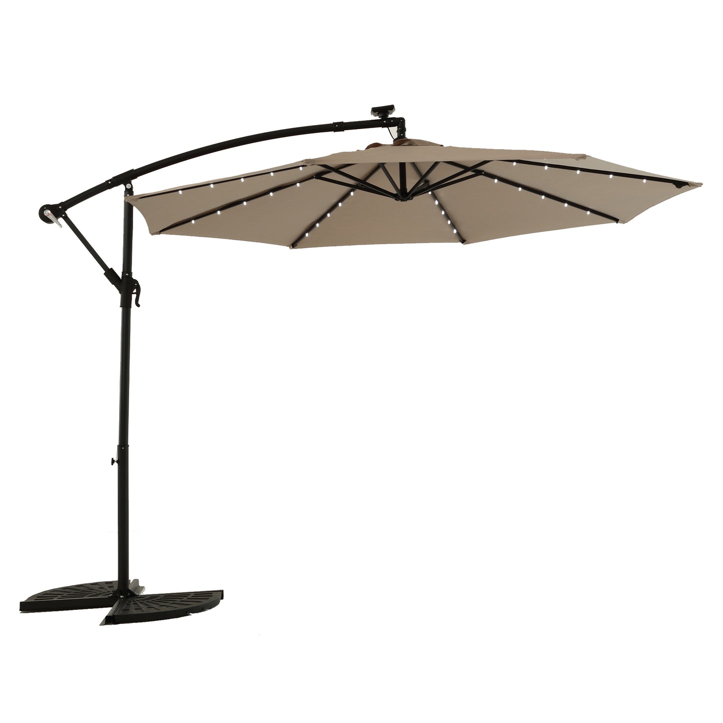 Haven Umbrella – 10ft Offset Patio Shade with Solar LEDs (Khaki)