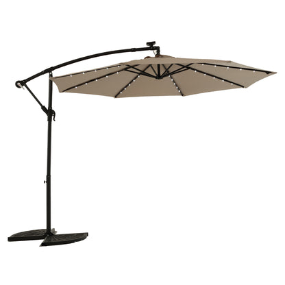 Haven Umbrella – 10ft Offset Patio Shade with Solar LEDs (Khaki)