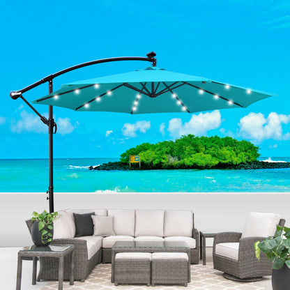 Solair 10' LED Market Umbrella – Solar - Powered Patio Shade with Crank, 8 Ribs & Cross Base - JUSTLIVE NESTJUSTLIVE NEST
