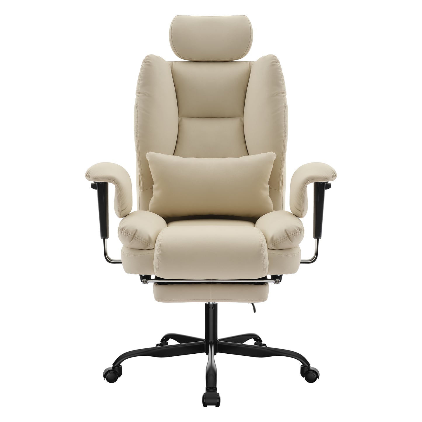 Ergolux PU Chair – Beige 200kg Executive Chair with Liftable Headrest & Lumbar Support