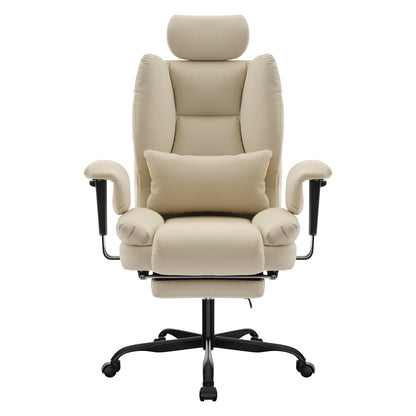 Ergolux PU Chair – Beige 200kg Executive Chair with Liftable Headrest & Lumbar Support