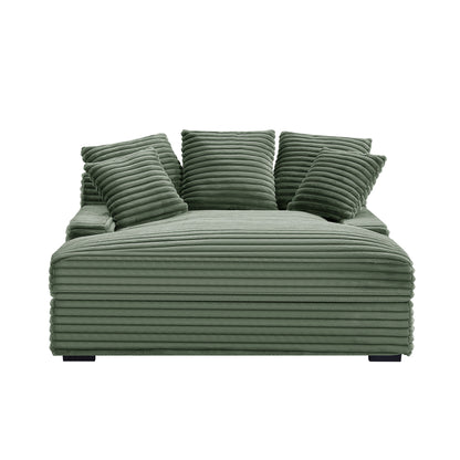 JUSTLIVE ‘Comfina Luxe” Sleeper – Green Corduroy | Modern Double Cloud Sofa + Soft Upholstery + Square Arms