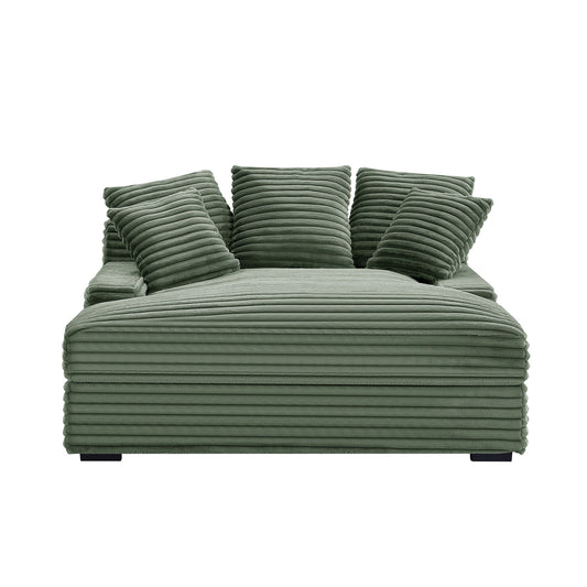 JUSTLIVE ‘Comfina Luxe” Sleeper – Green Corduroy | Modern Double Cloud Sofa + Soft Upholstery + Square Arms