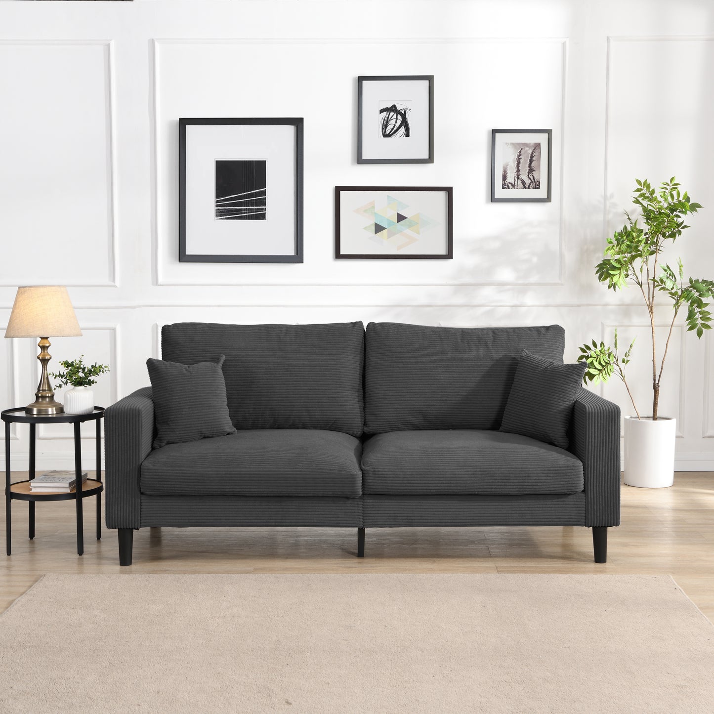 NestEdge ‘CozyNest” 74” Sofa – Dark Gray Upholstered 3-Seat | High-Resilience + Wooden Frame