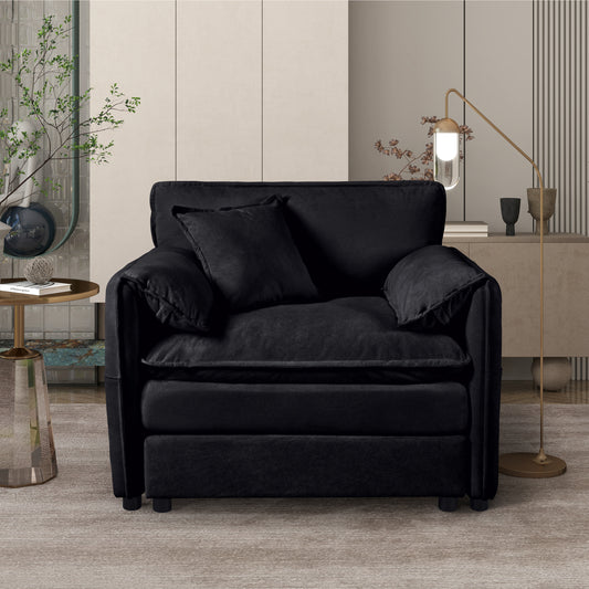 Oversized 42' Lounge Chair – Plush Modular Seat with Accent Pillow (Black)
