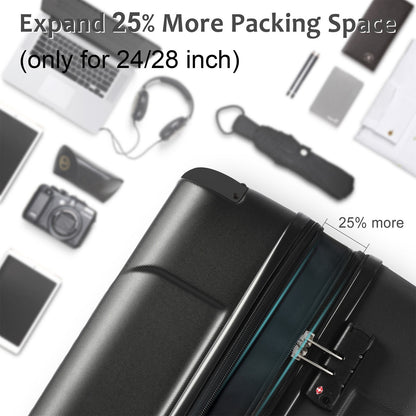Jetera 3 - Piece ABS Luggage Set – Black Expandable Suitcases with Double Spinner Wheels & TSA Lock (20/24/28") - JUSTLIVE NESTJUSTLIVE NEST