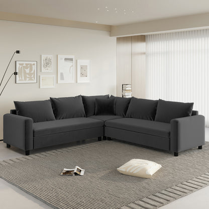 92' L-Shape Modular Lounge – Oversized 5-Seat Chenille Sofa with Accent Pillow