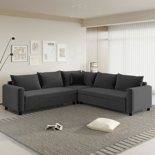 92' L-Shape Modular Lounge – Oversized 5-Seat Chenille Sofa with Accent Pillow