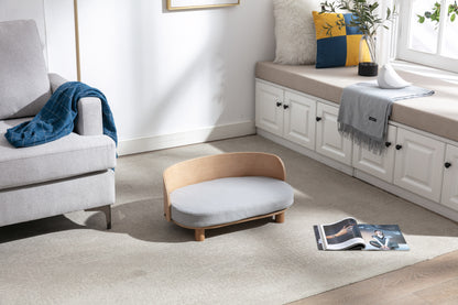 Kova Scandinavian Pet Sofa – Walnut Frame with Velvet Cushion & Curved Backrest