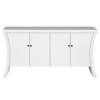 Induro Arc Credenza – 4-Door White Cabinet with Bronze Clasps & Wood Legs