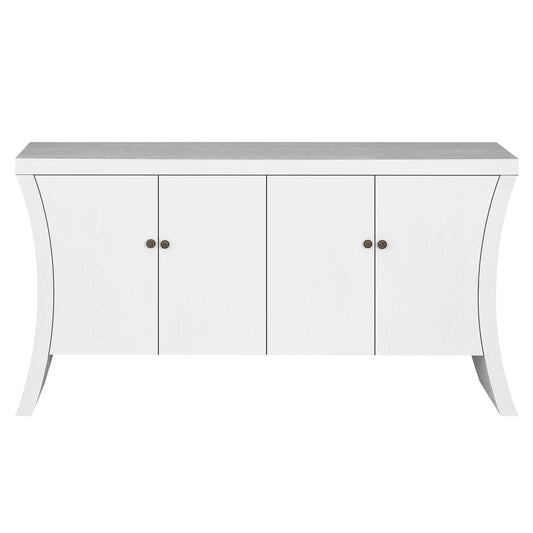 Induro Arc Credenza – 4-Door White Cabinet with Bronze Clasps & Wood Legs