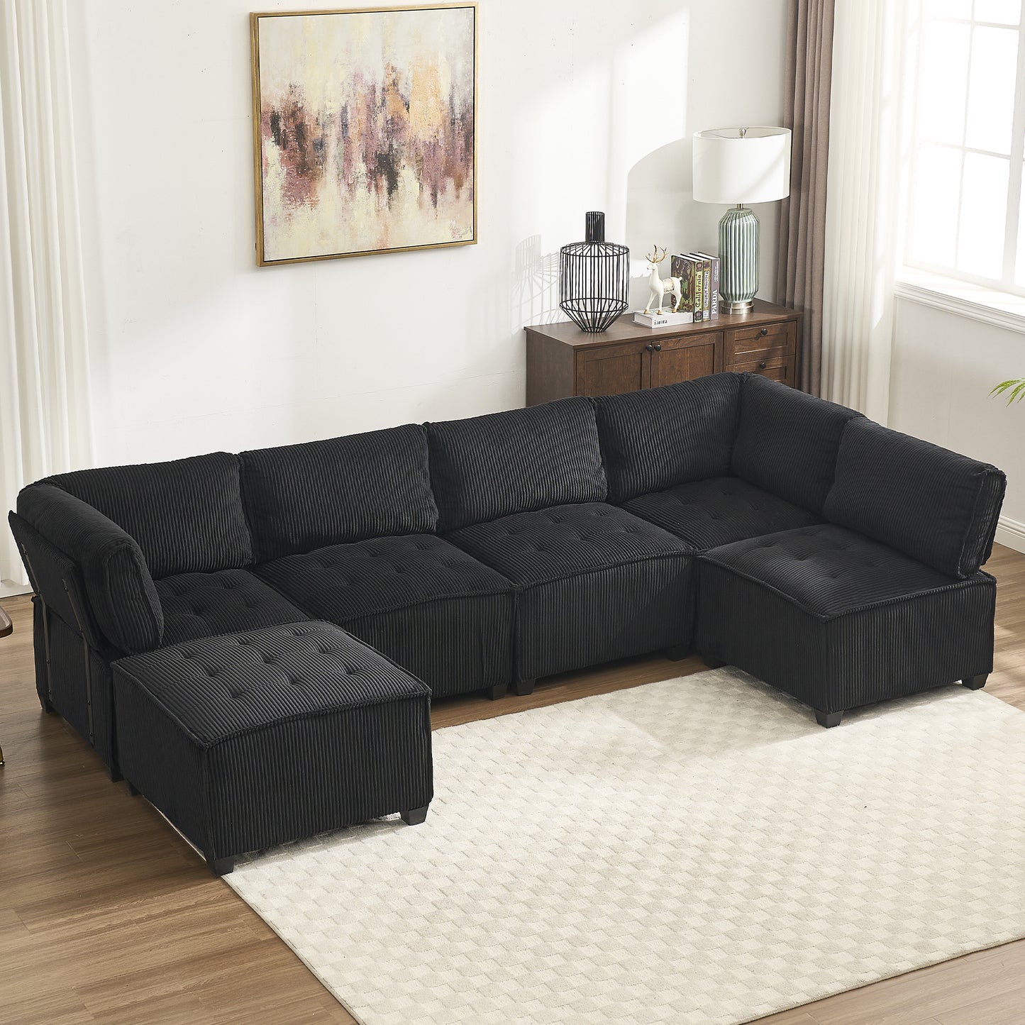 NestEdge ‘FlexNest” Modular Sofa – U-Shape 6-Seat | Reversible Chaise + Convertible Design