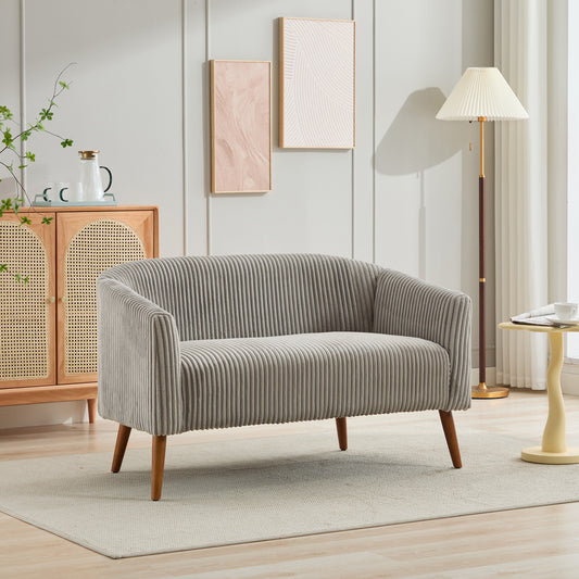 Lunara™ 50' Modern Corduroy Loveseat – Walnut-Legged 2-Seater Sofa for Small Spaces, Grey