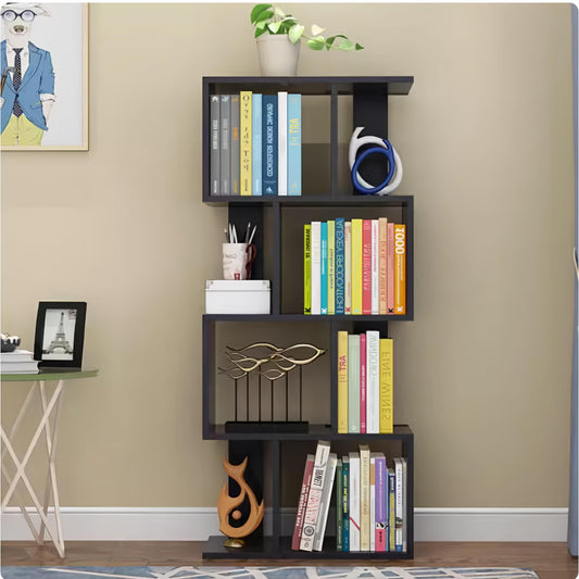 Sfera S-Bookcase – 4-Tier Black Display Shelf with S-Curve Frame