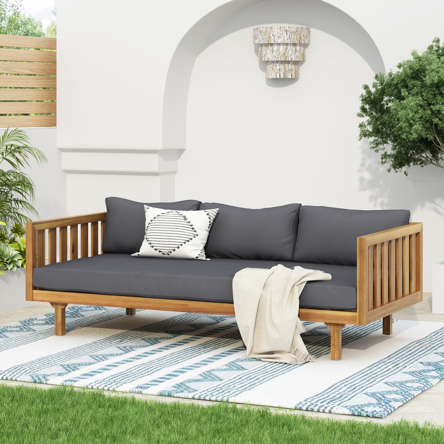 Claremont 3-Seater Daybed – Deep Lounge Frame with Charcoal Gray Cushions