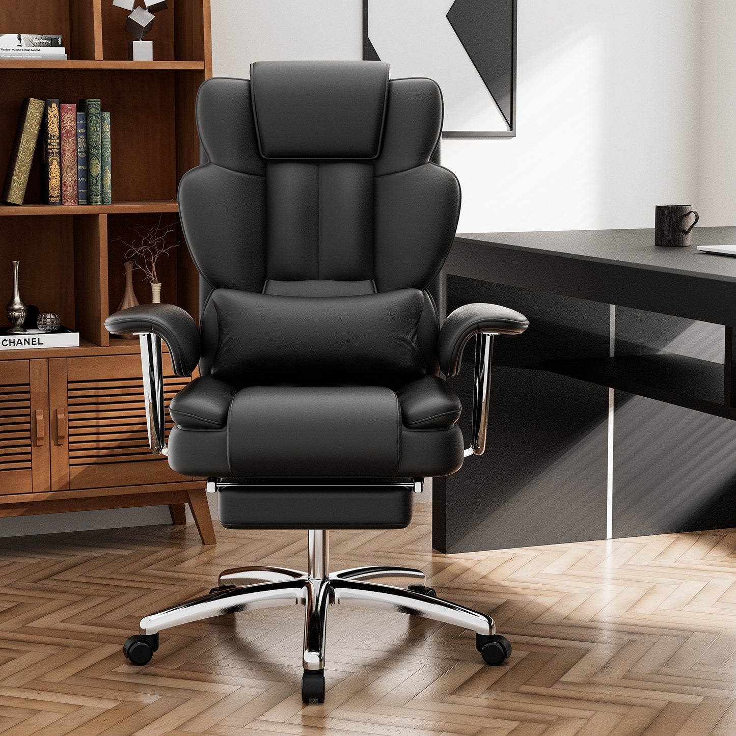 Fortis Recline Chair – Black Big & Tall Executive Chair with Footrest and Wide Seat